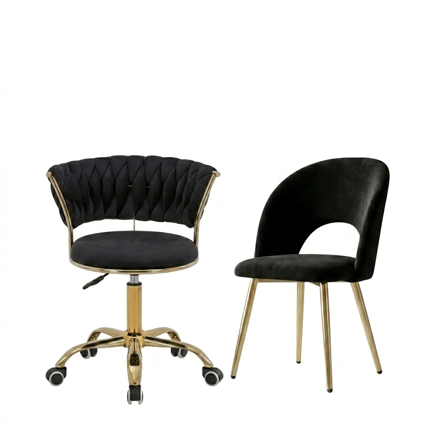 Set de 2 Sillas Velvet Giratoria Ajustable y Viena Dorada  5