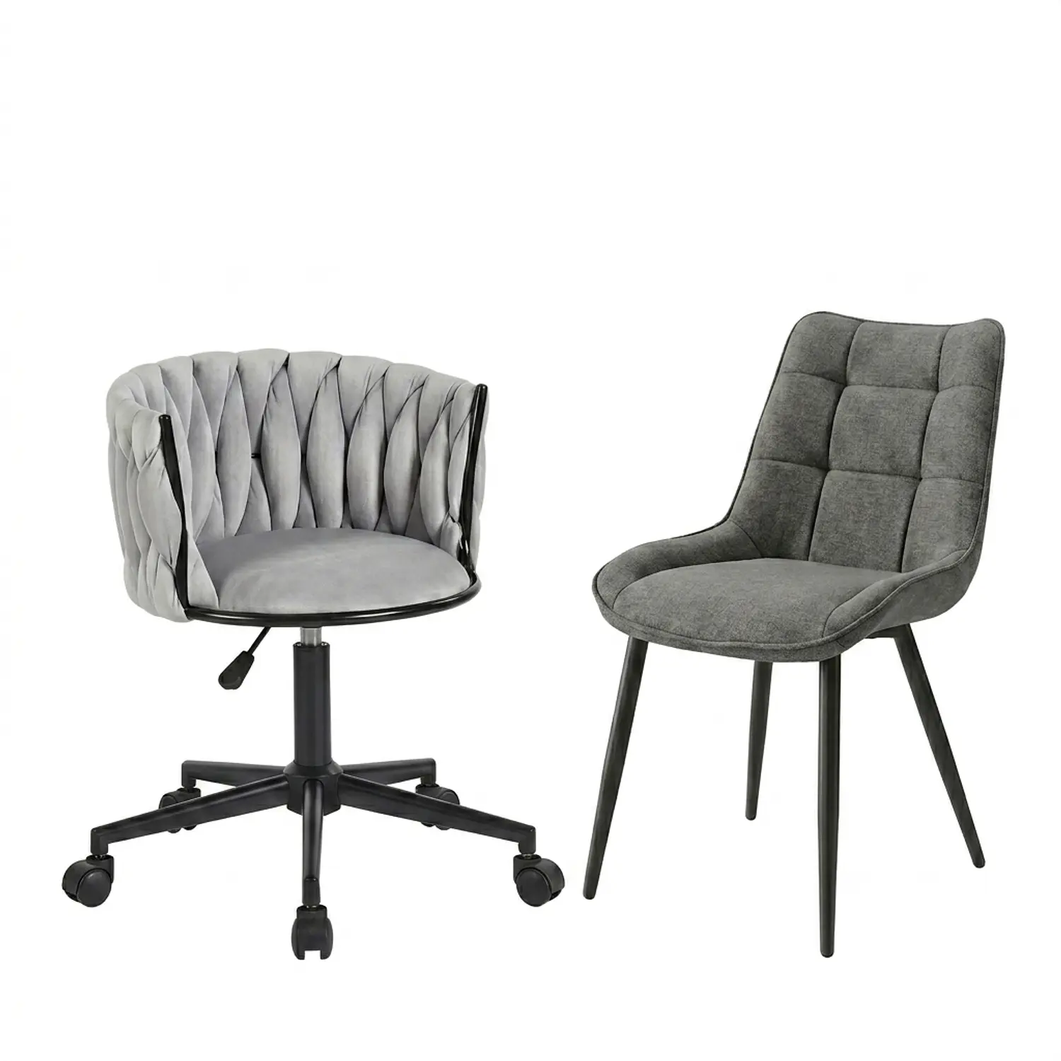 Set 2 Sillas Modernas Giratoria Felpa y Arpi Lino Gris Patas Negras 3