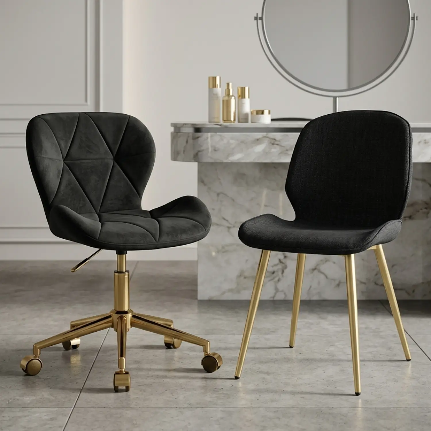 Set de 2 Sillas Modernas Fiori Radar y Lino Base Dorada  4
