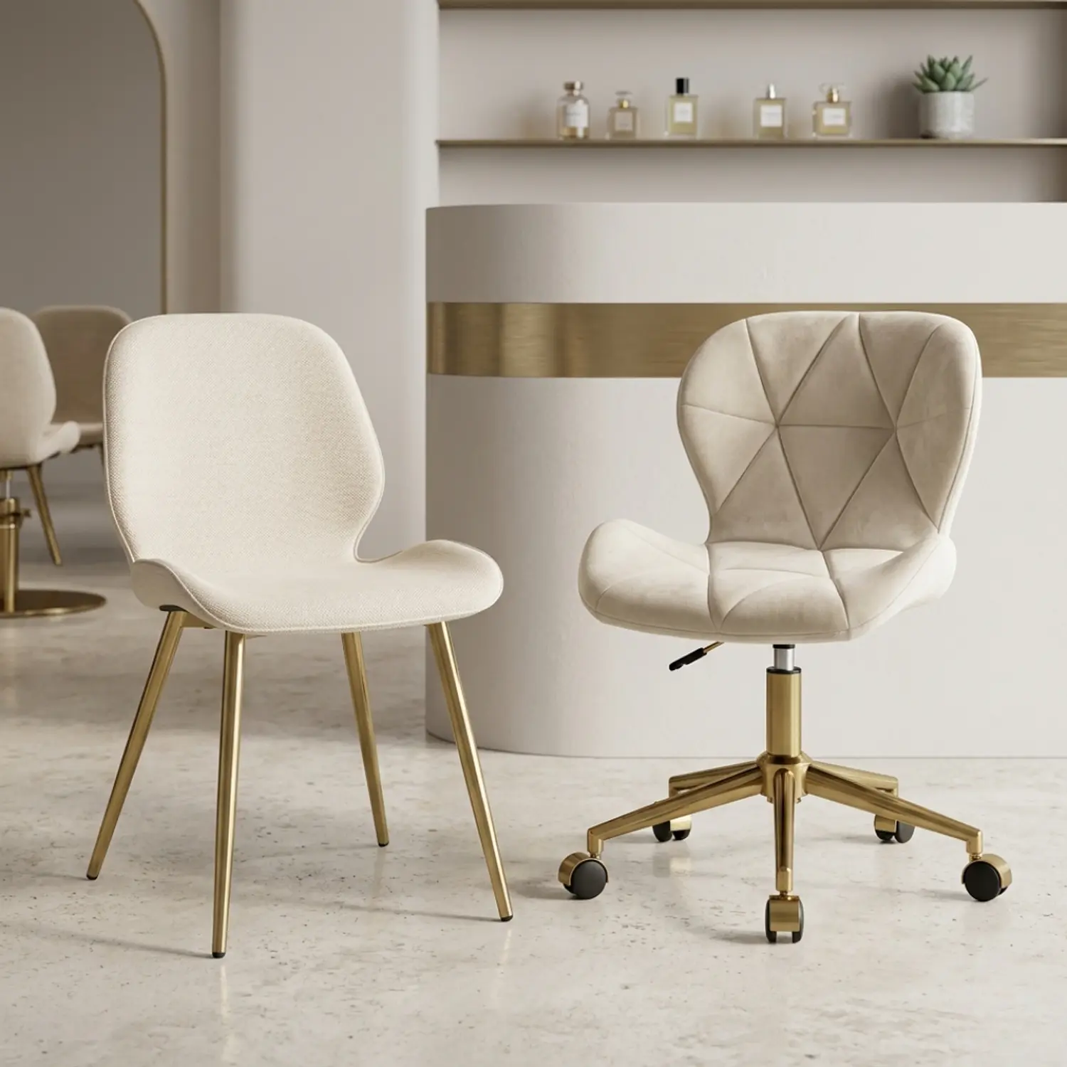 Set de 2 Sillas Modernas Fiori Radar y Lino Base Dorada  1