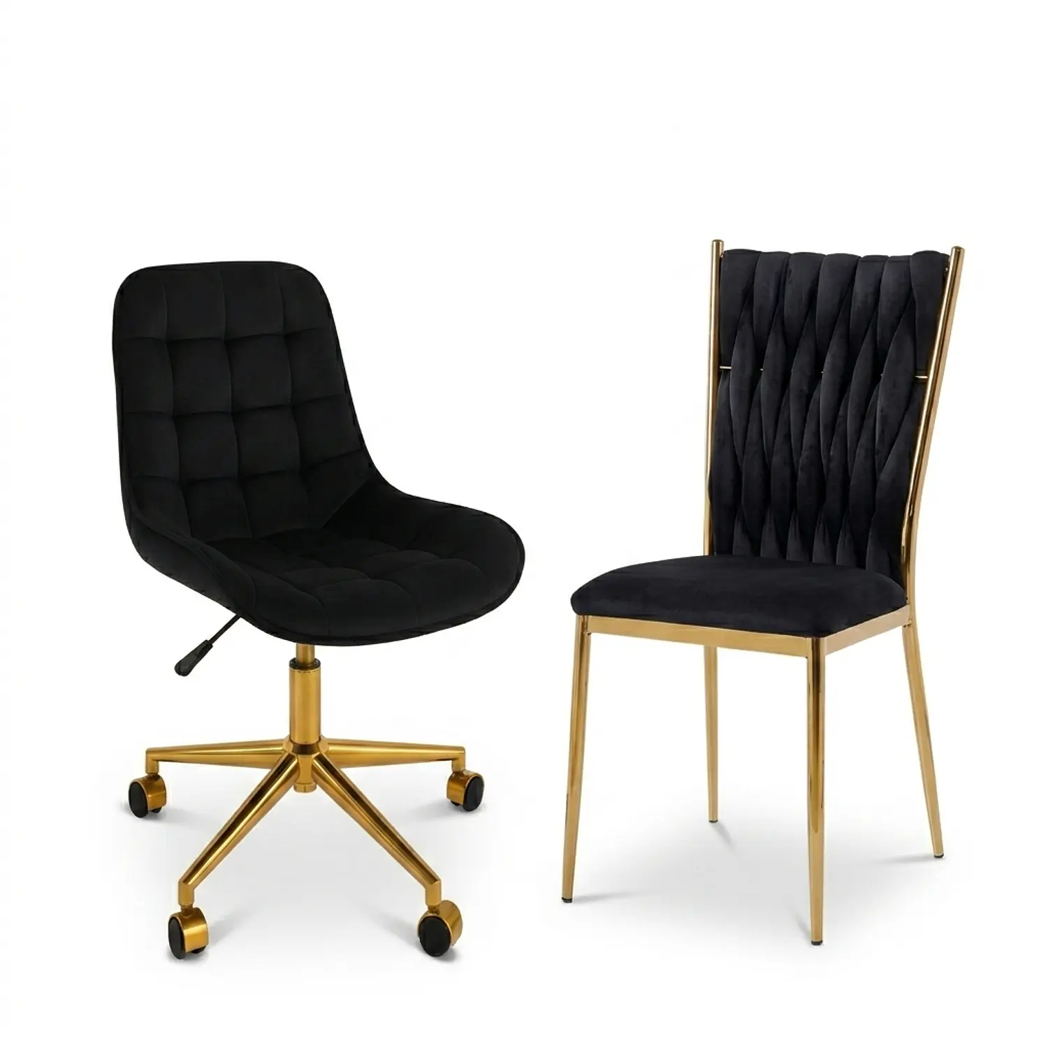 Set 2 Sillas Velvet Doradas King y Capitoné con Ruedas Gold 5