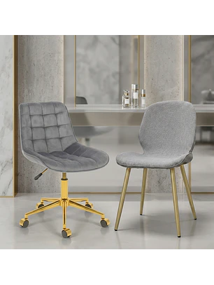 Set 2 Sillas Gold Premium Capitoné y Lino con Patas Doradas