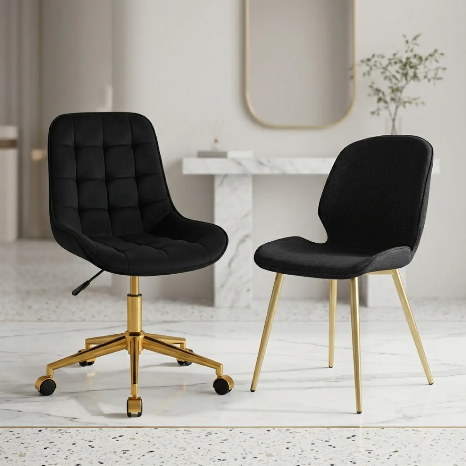 Set 2 Sillas Gold Premium Capitoné y Lino con Patas Doradas 4