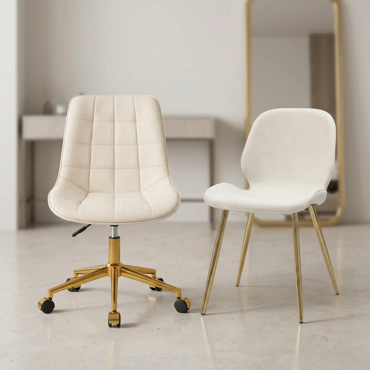 Set 2 Sillas Gold Premium Capitoné y Lino con Patas Doradas 6