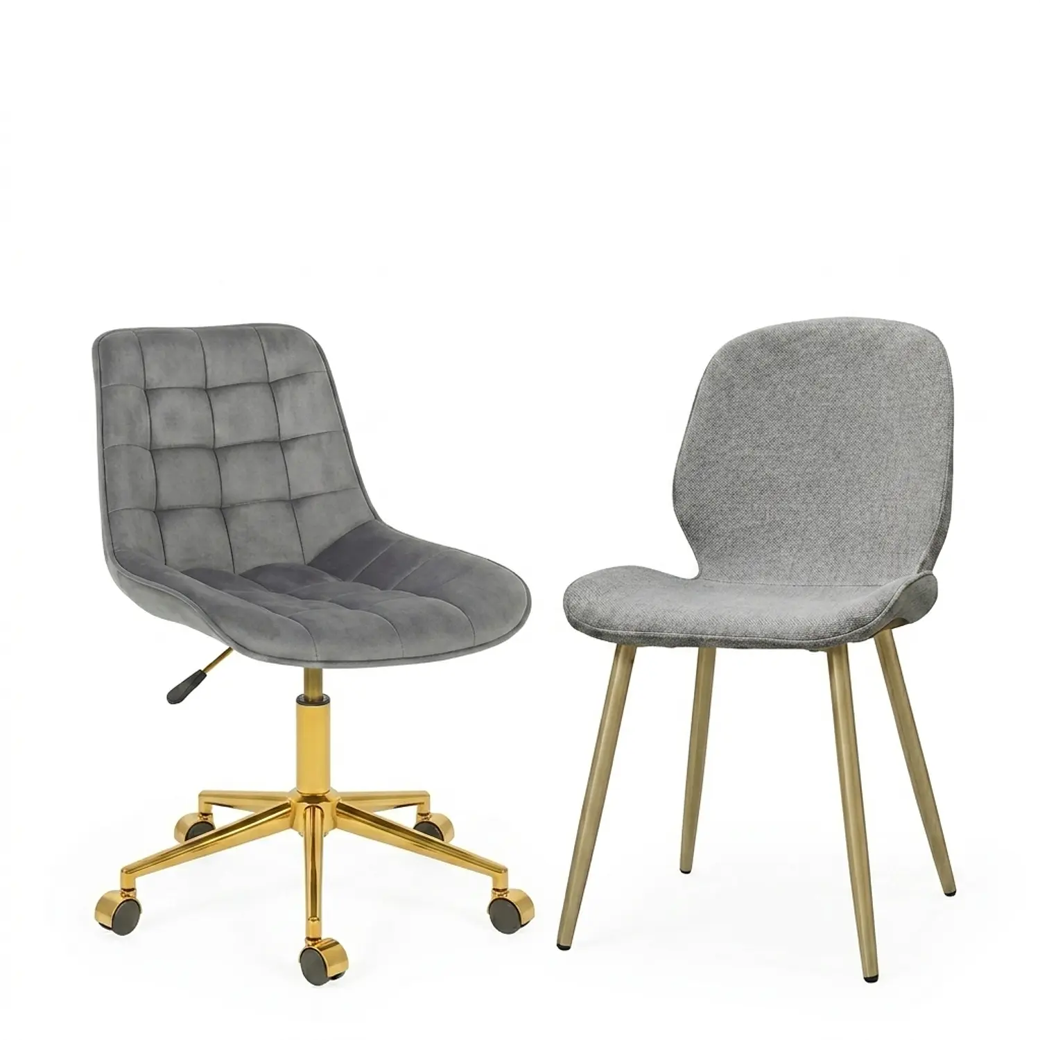 Set 2 Sillas Gold Premium Capitoné y Lino con Patas Doradas 3