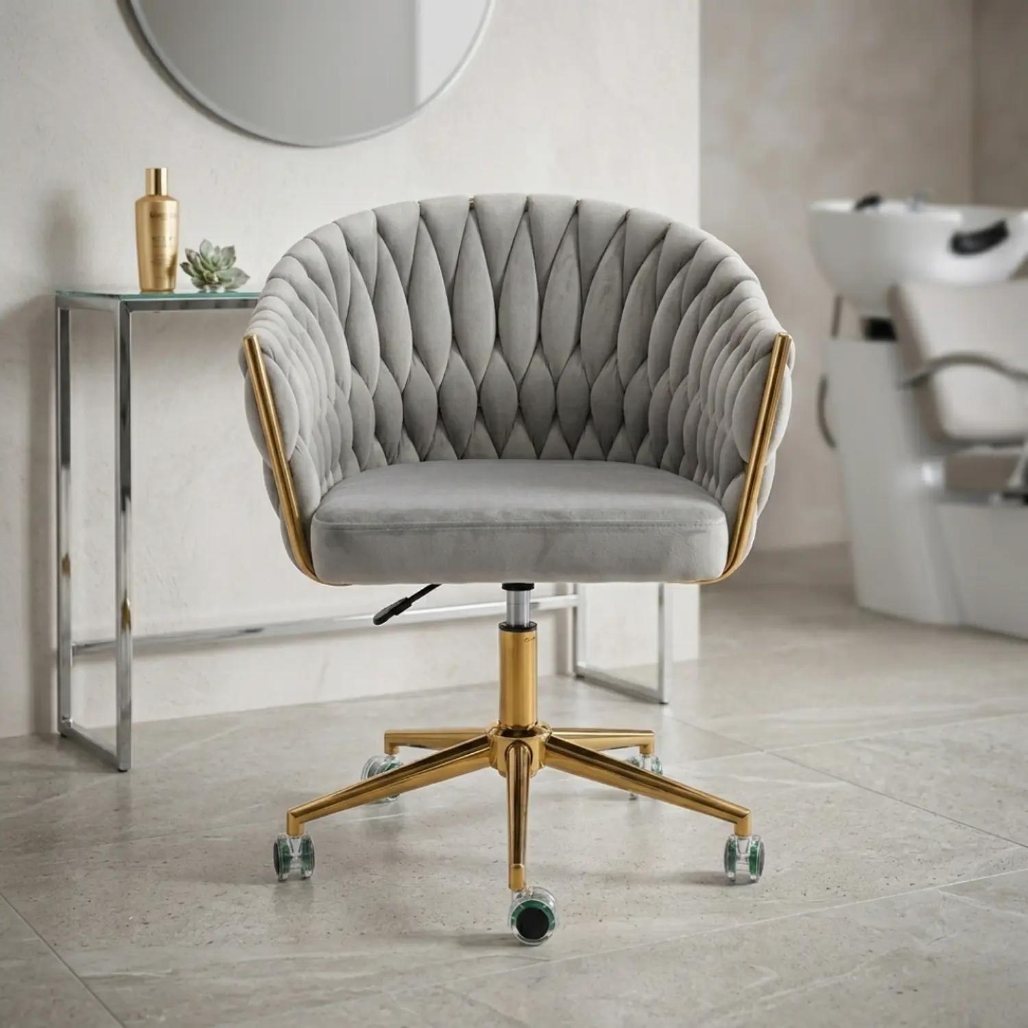 Silla Manicure Profesional Velvet Giratoria para Uñas y Salón de Belleza 1