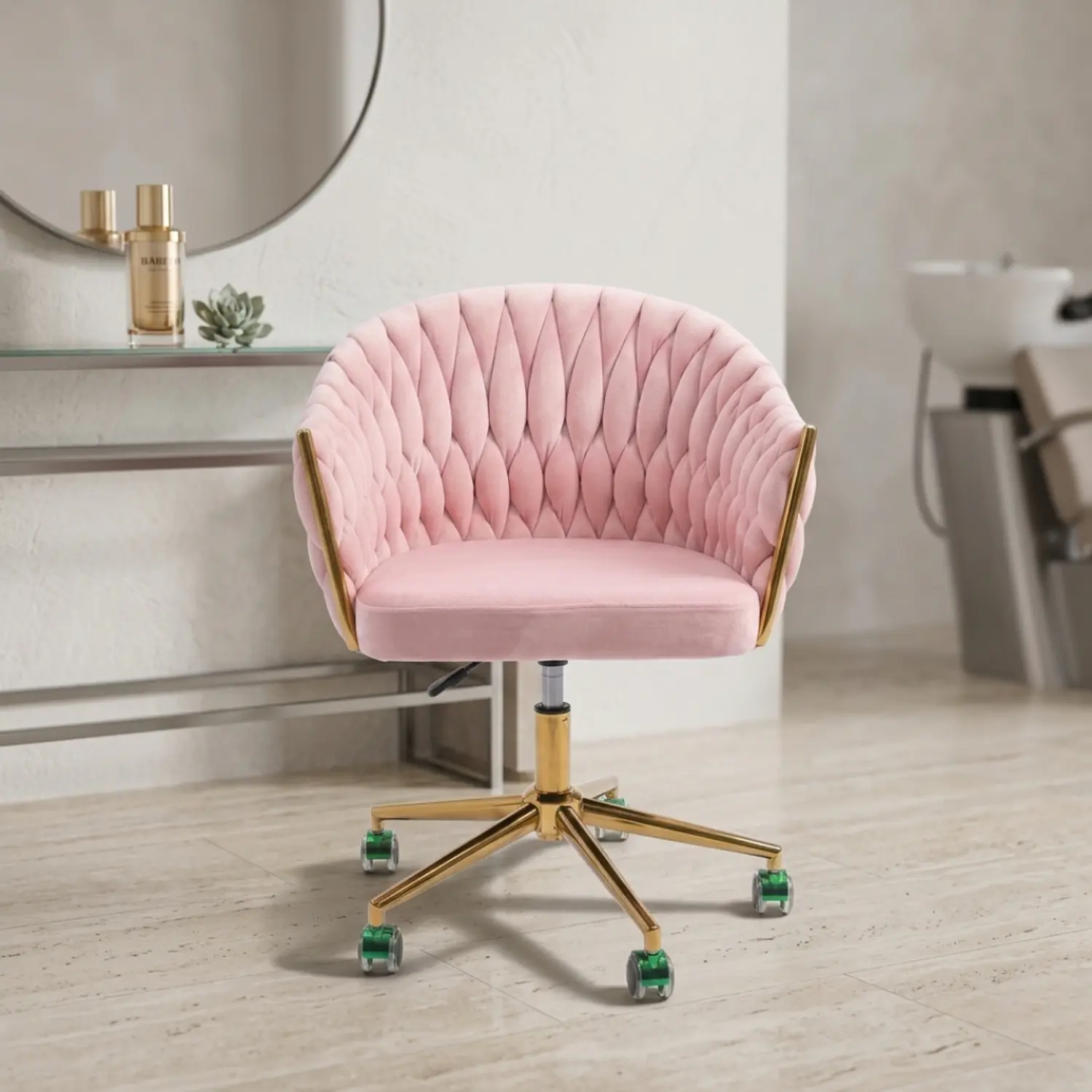 Silla Manicure Profesional Velvet Giratoria para Uñas y Salón de Belleza 5