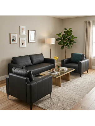 Juego de Sofá 2 Cuerpos y 2 Sillones Individuales Negro