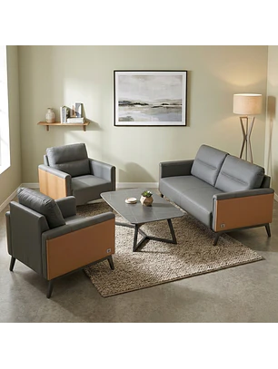 Juego de Living Gris Moderno 3 Piezas Sofá 2 Cuerpos y 2 Sillones