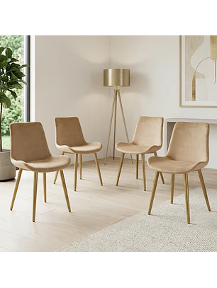 Set 4 Sillas Oslo Velvet Patas Doradas para Comedor