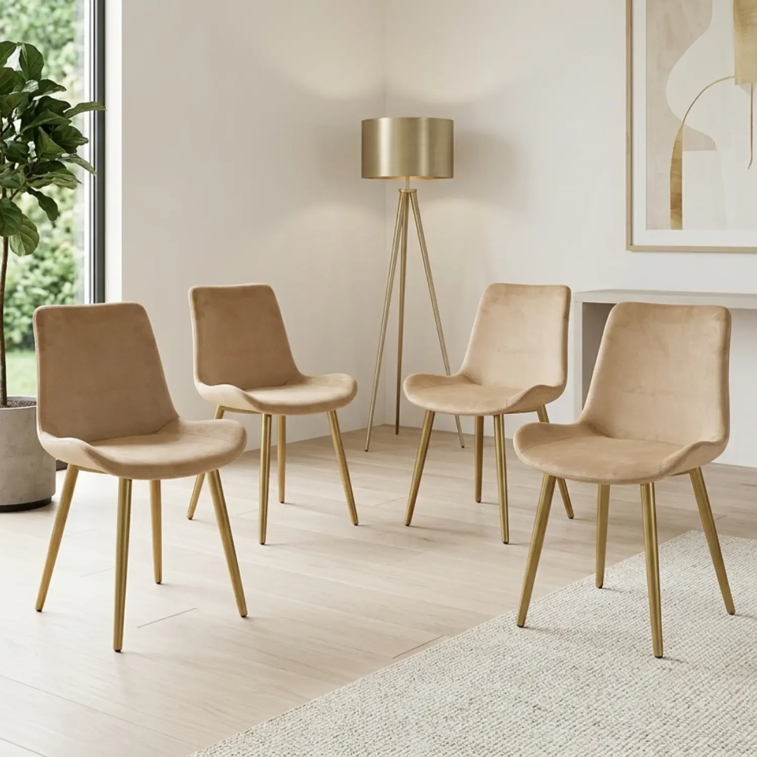 Set 4 Sillas Oslo Velvet Patas Doradas para Comedor 1