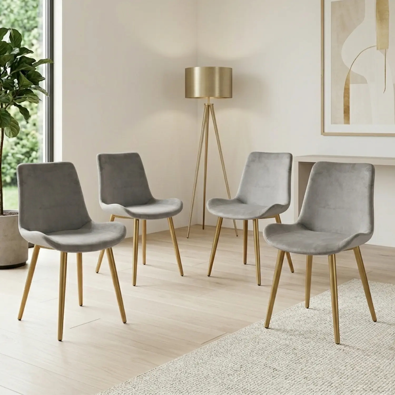 Set 4 Sillas Oslo Velvet Patas Doradas para Comedor 5