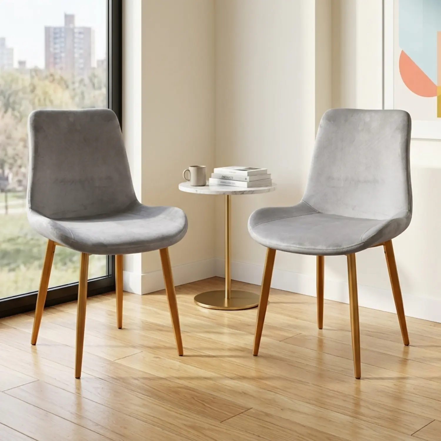 Set de 2 Sillas Oslo Velvet con Patas Doradas para Comedor 5