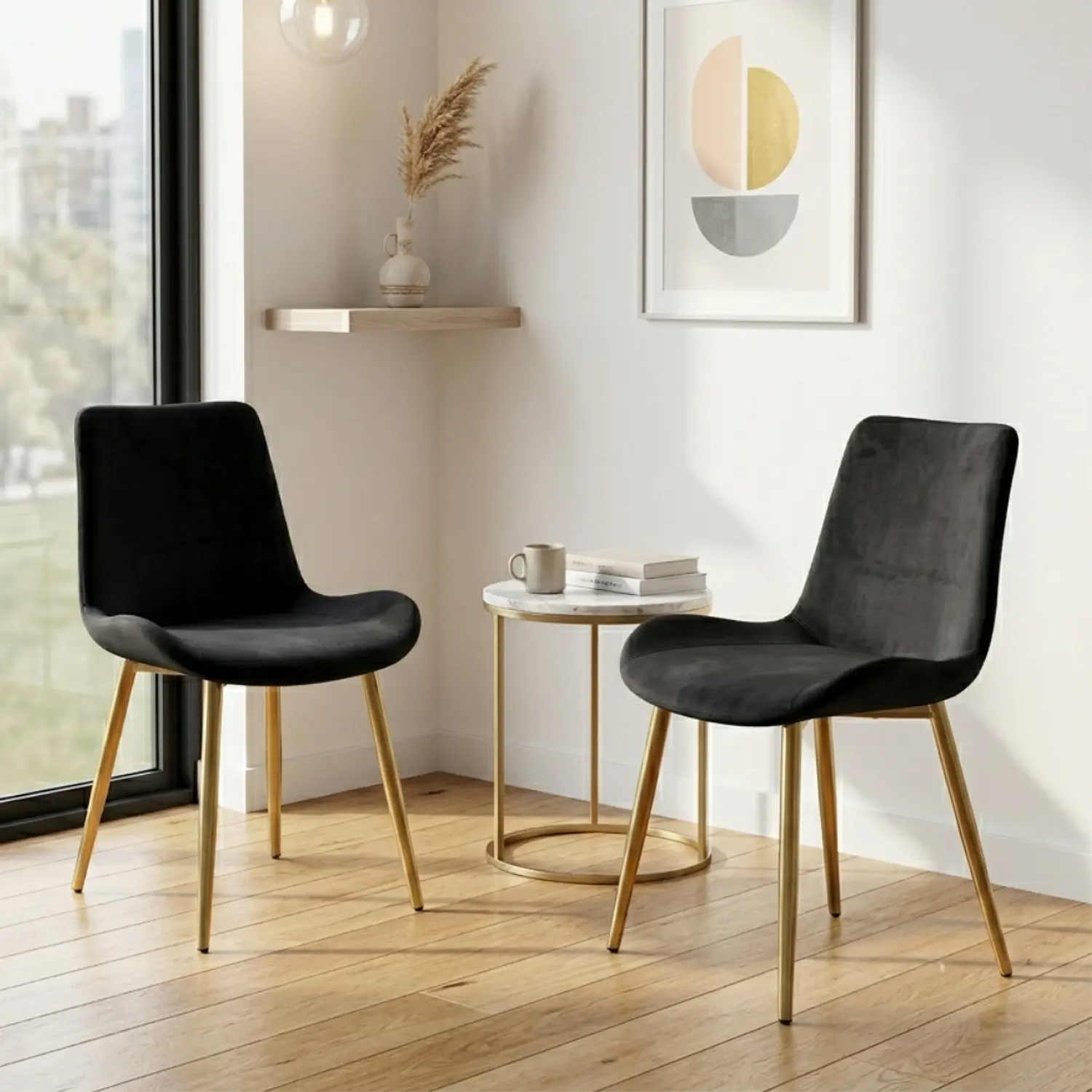 Set de 2 Sillas Oslo Velvet con Patas Doradas para Comedor 1