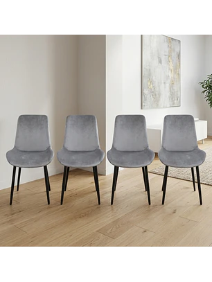 Set de 4 Sillas Oslo Velvet Tapizadas con Patas Negras