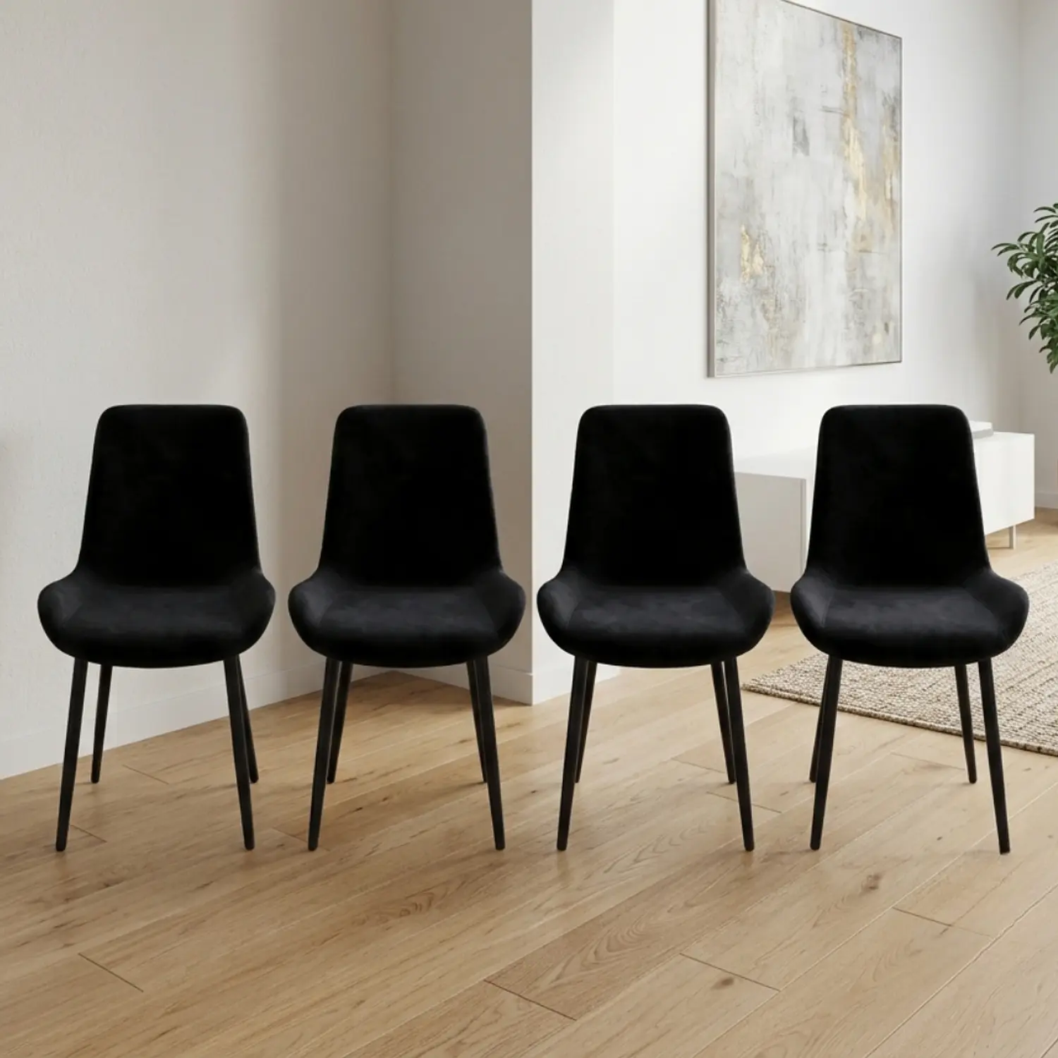 Set de 4 Sillas Oslo Velvet Tapizadas con Patas Negras 5