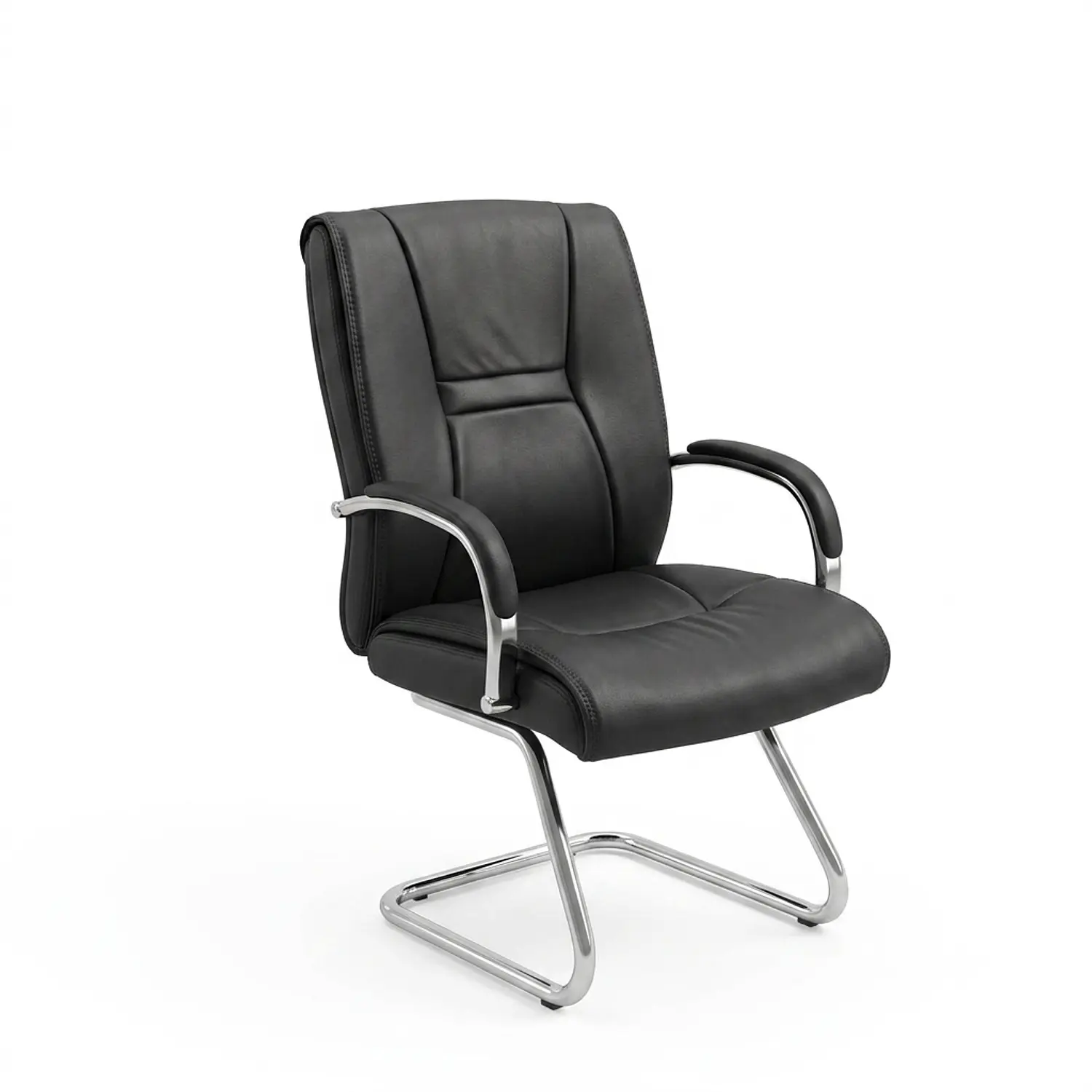 Silla de Visita Ejecutiva en Ecocuero Negro con Patas Cromadas 3