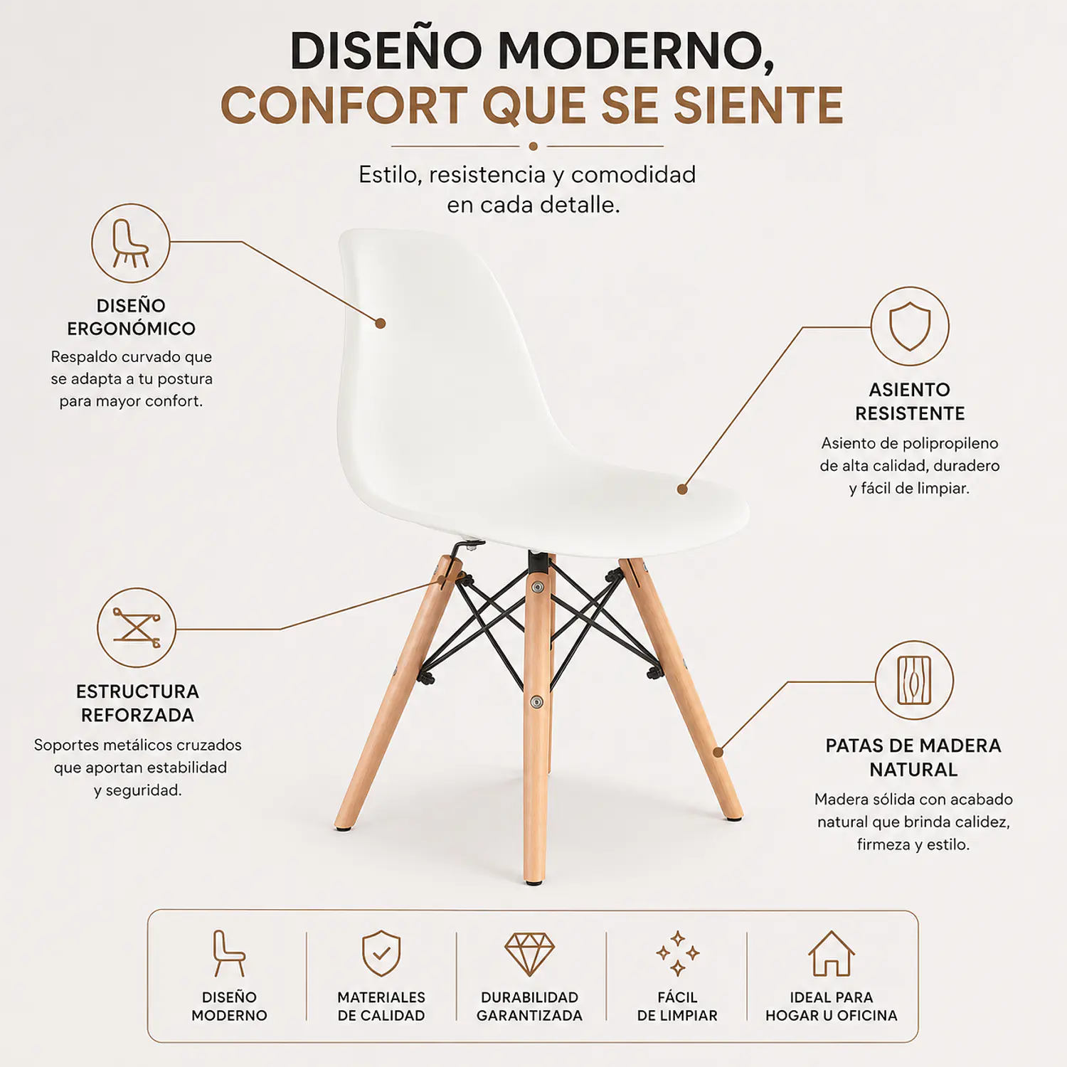 Silla Eames Kids de Polipropileno con Patas de Madera 2