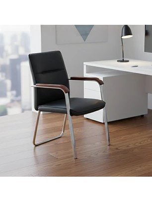 Silla de Visita Dubái Eco Cuero Negra y Madera