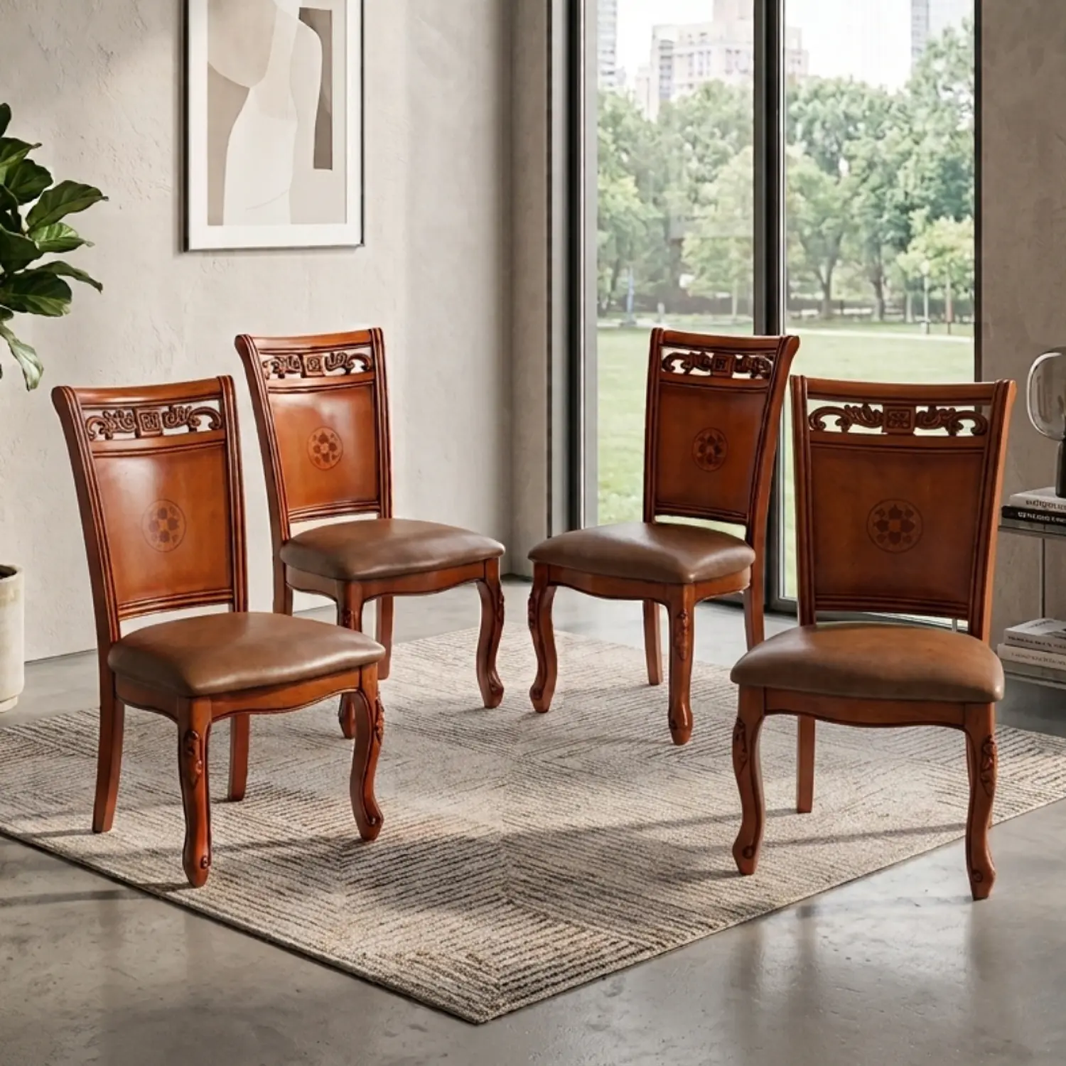 Set de 4 Sillas Verona de Comedor Caoba Talladas Tapizadas 1