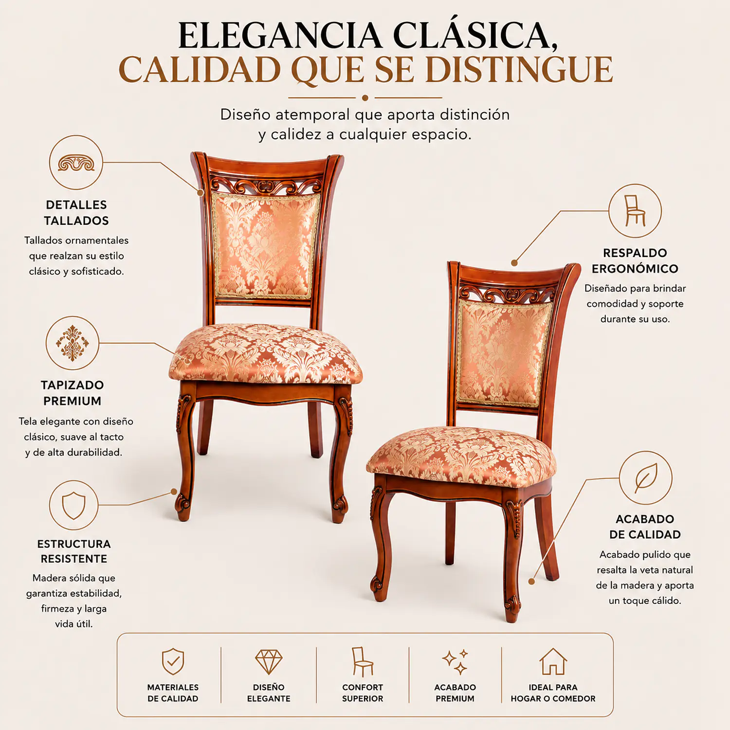 Set de 2 Sillas de Comedor Leticia Estampadas de Madera 2