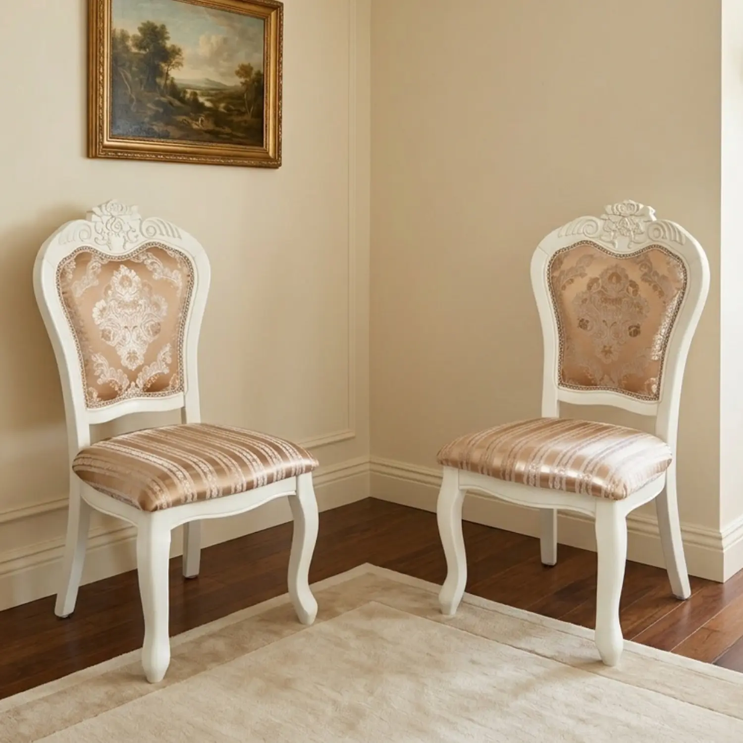 Set de 2 Sillas Mónaco Clásicas Blancas Tapizadas de Madera 1