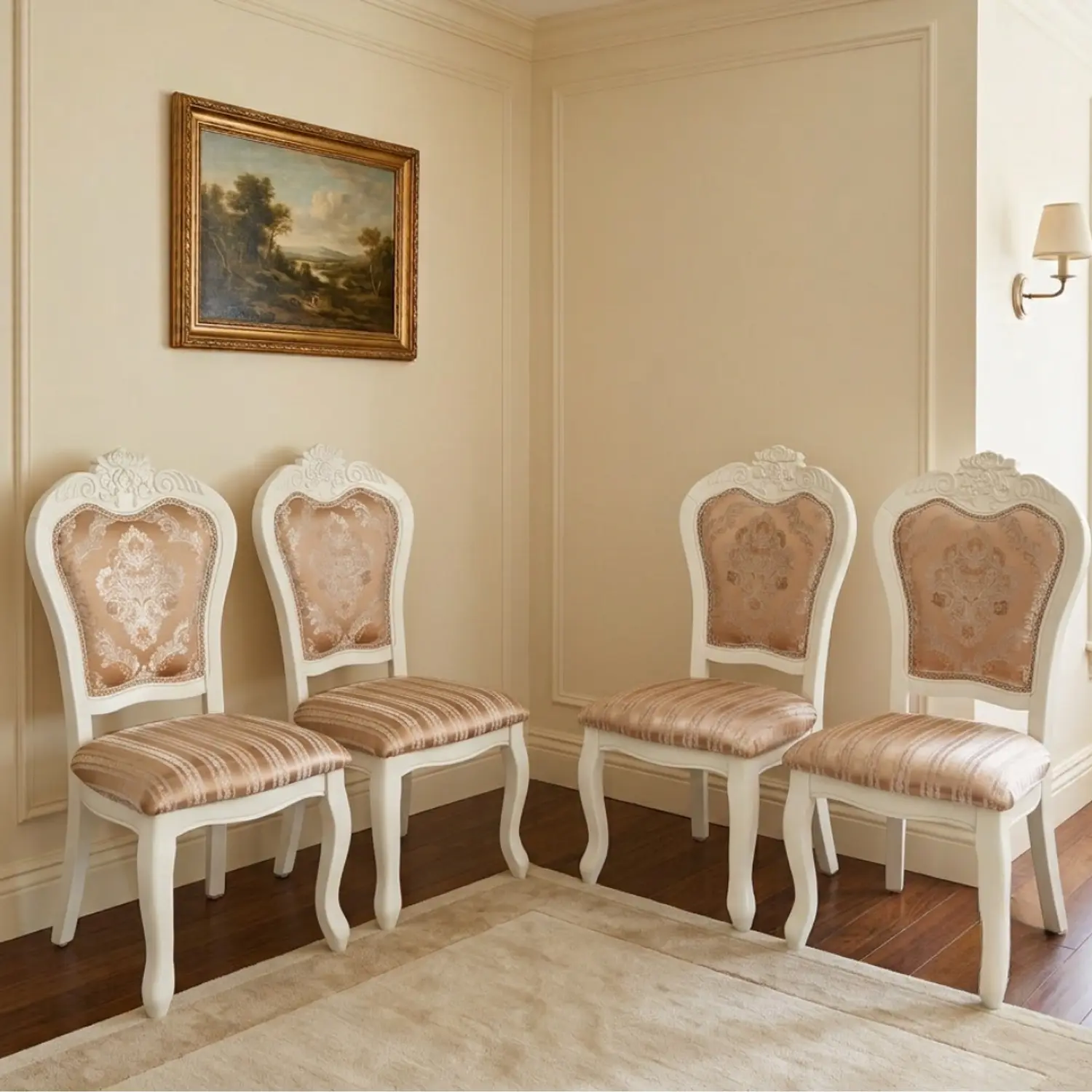 Set de 4 Sillas Mónaco Clásicas Blancas Tapizadas de Madera 1