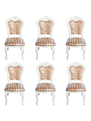 Set de 6 Sillas Mónaco Clásicas Blancas Tapizadas de Madera