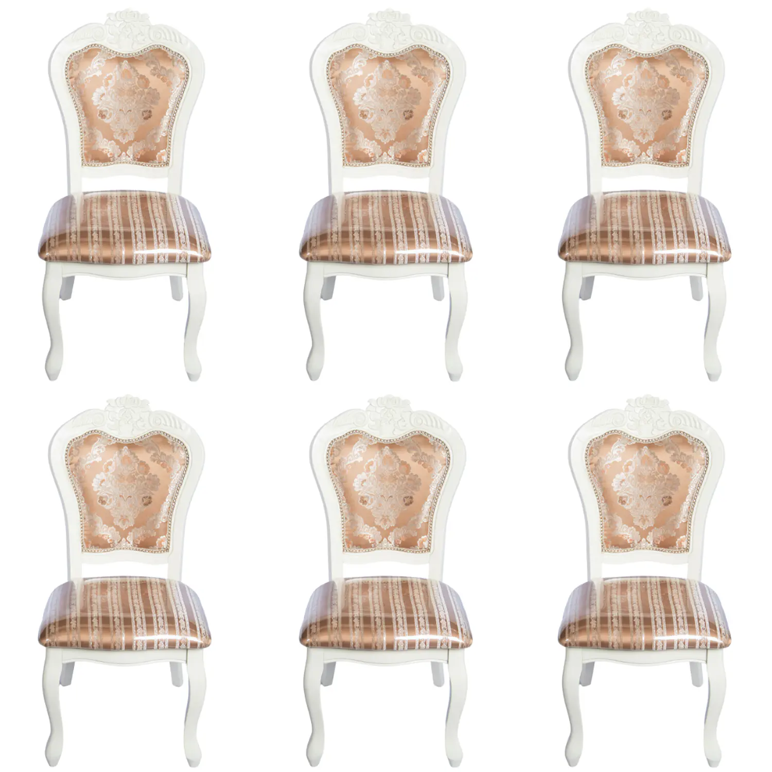 Set de 6 Sillas Mónaco Clásicas Blancas Tapizadas de Madera 1