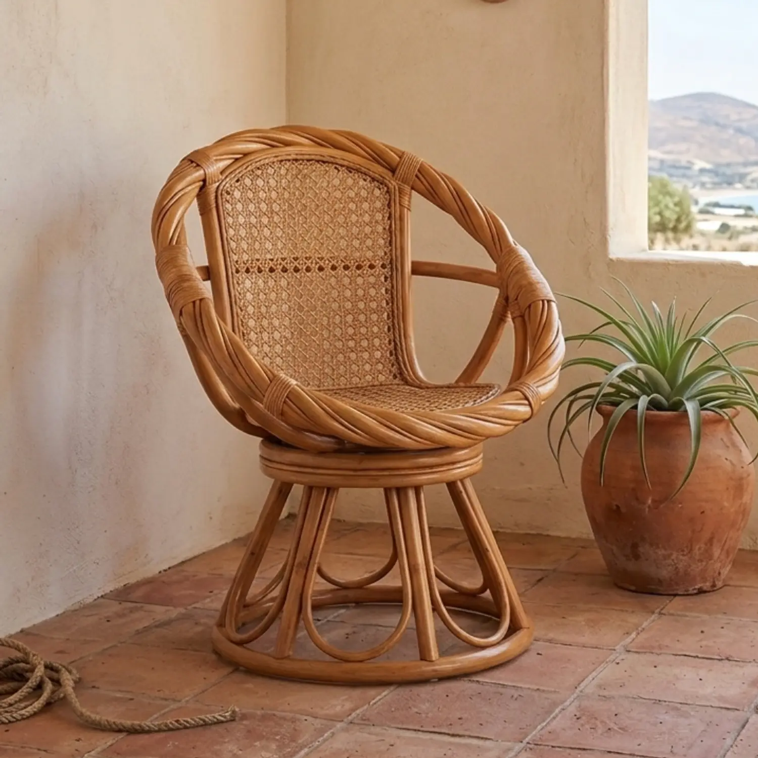 Silla de Ratán Zambia Natural Tejida para Living y Terraza 1