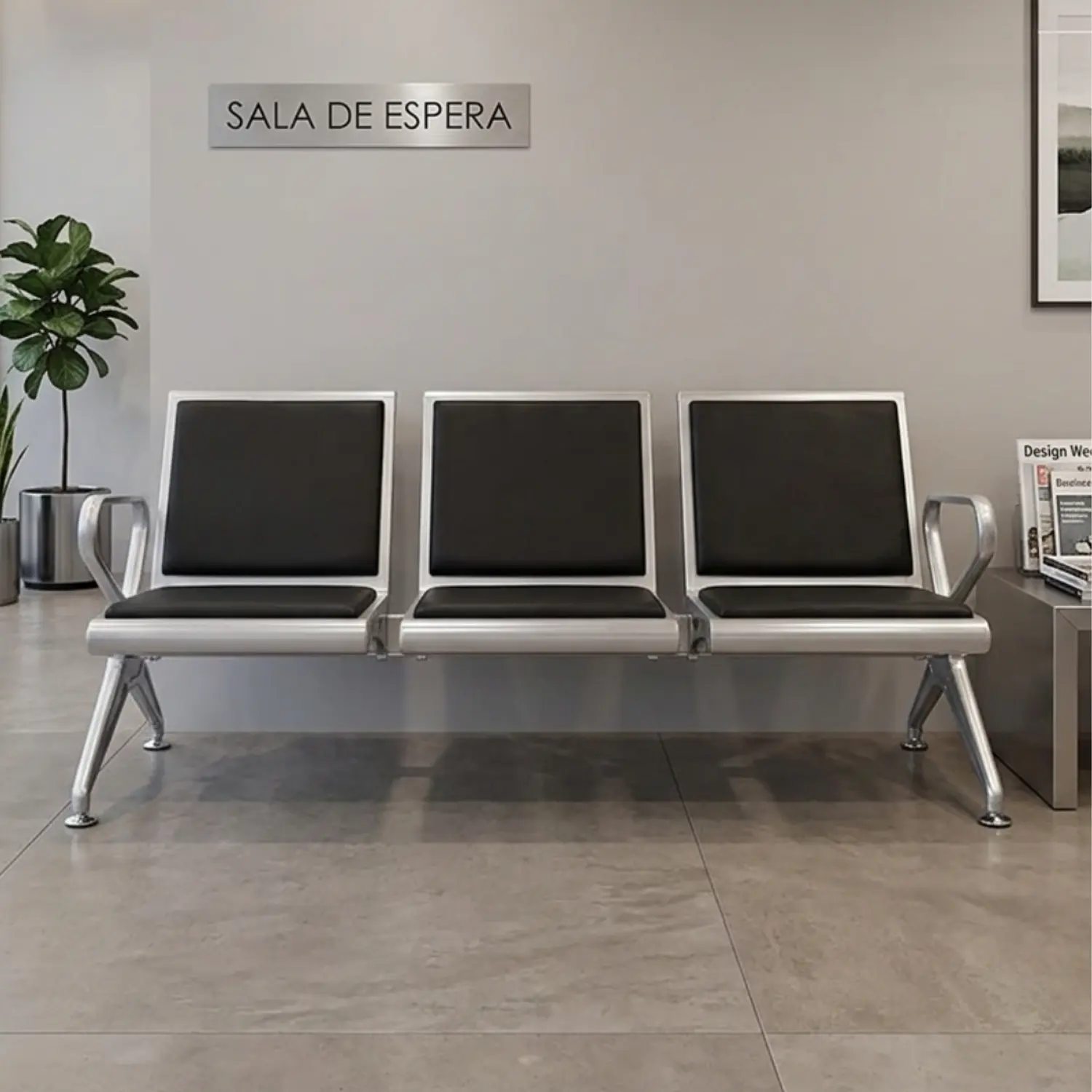 Banca de Espera Hamburgo 3 Plazas Metal Acolchada 1