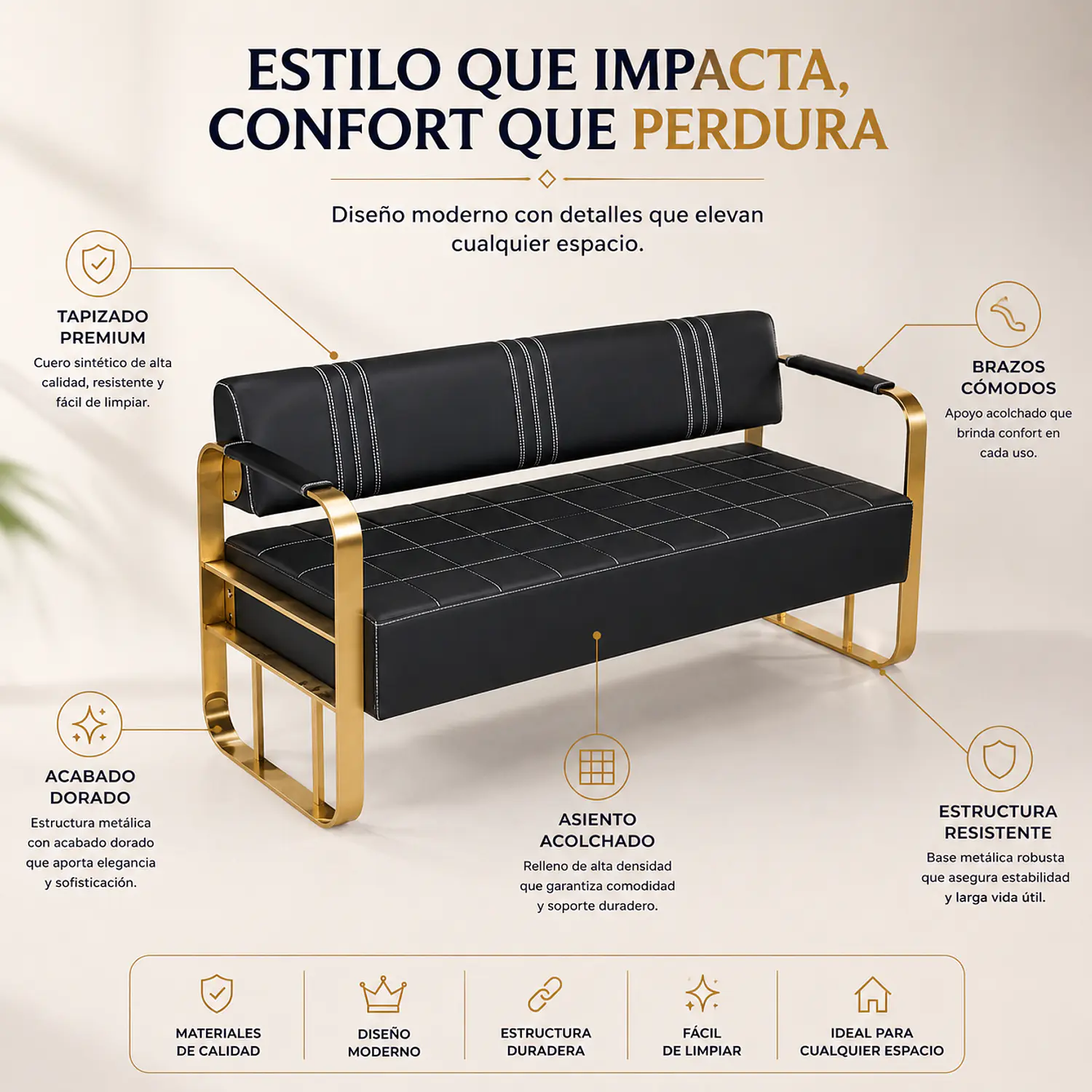 Banca de Espera Múnich Negra Estructura Dorada 2