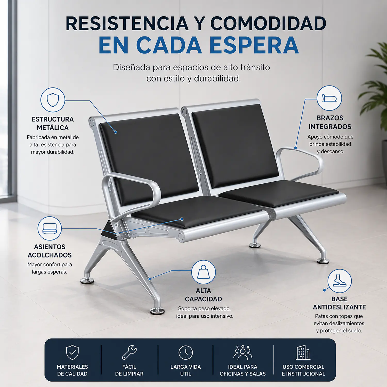 Banca de Espera Hamburgo 2 Puestos Moderna 2