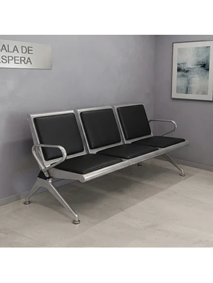 Banca de Espera Hamburgo 3 Plazas Metal Acolchada
