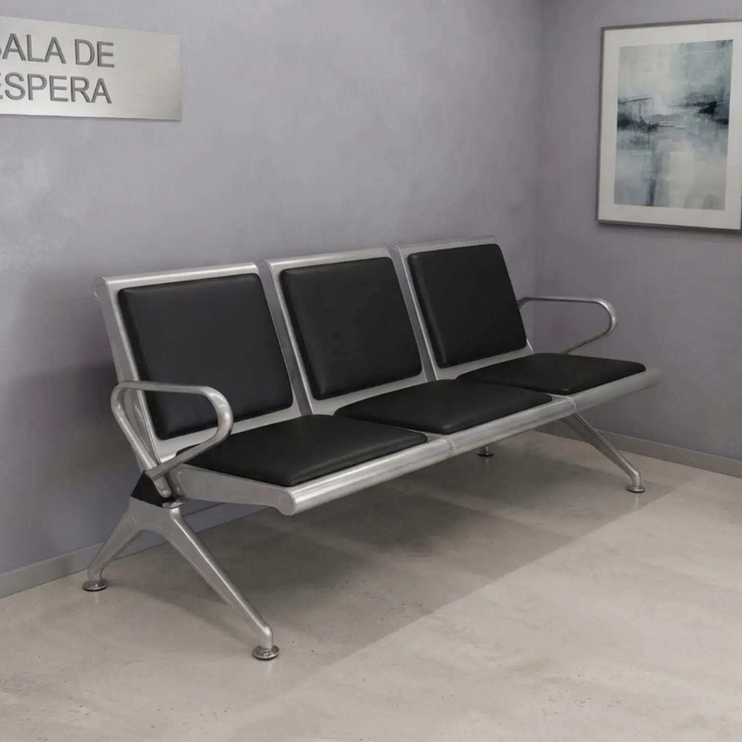 Banca de Espera Hamburgo 3 Plazas Metal Acolchada 1