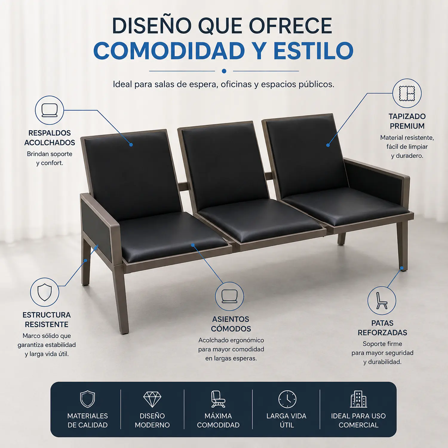 Banca de Espera Wedel 3 Plazas Ecocuero 2