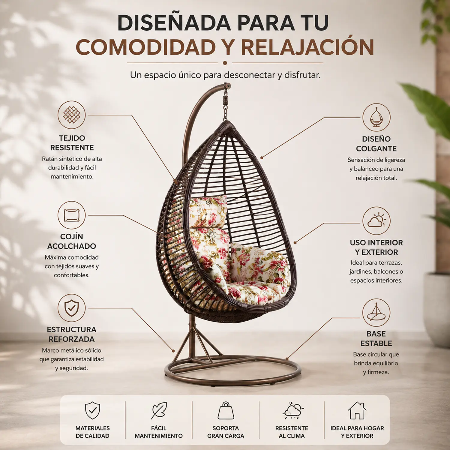 Silla Colgante Abelia de Ratán Sintético 2