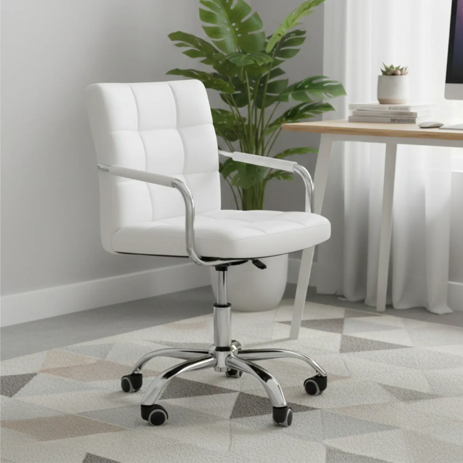 Silla de Manicure Valencia Giratoria Blanca con Ruedas 1