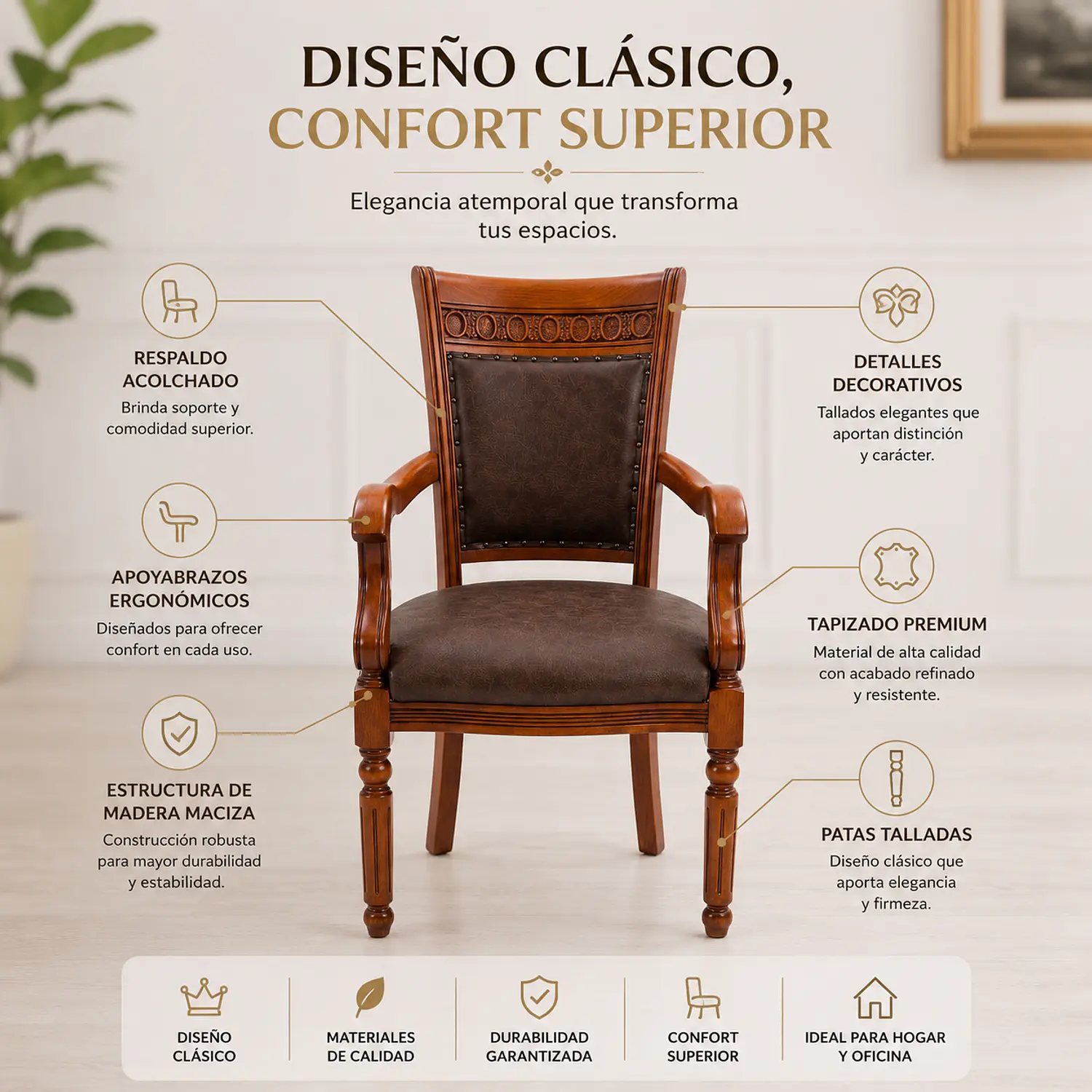 Sitial Bélgica Para Comedor Madera Americana 2