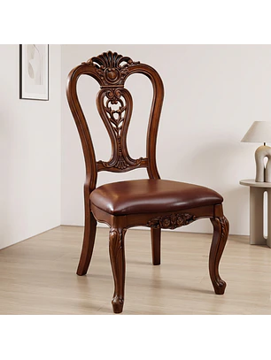 Silla de Comedor Clásica en Madera Caoba con Asiento de Cuero Acolchado