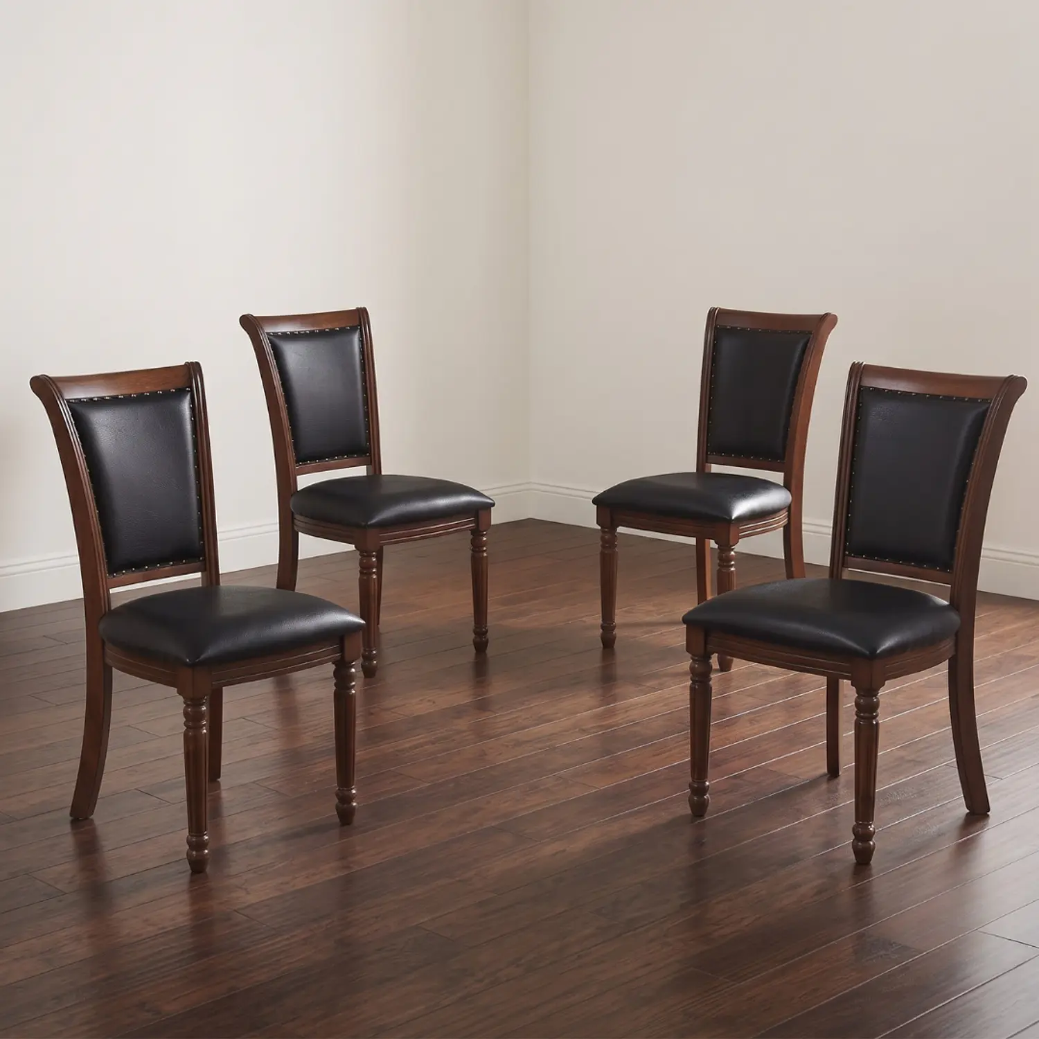 Set 4 Sillas de Comedor Lisboa Madera Americana y Ecocuero 1