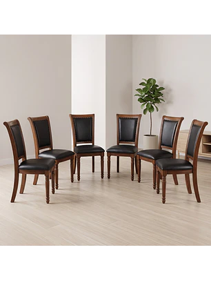 Set 6 Sillas de Comedor Lisboa en Madera Americana y Ecocuero