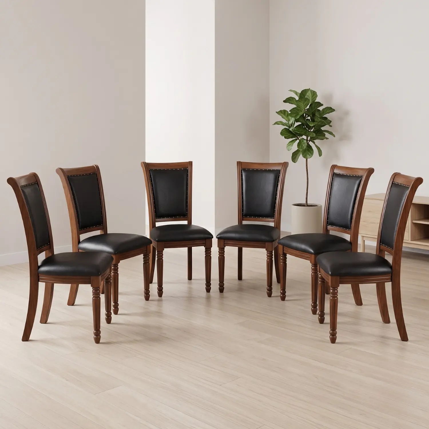Set 6 Sillas de Comedor Lisboa en Madera Americana y Ecocuero 1