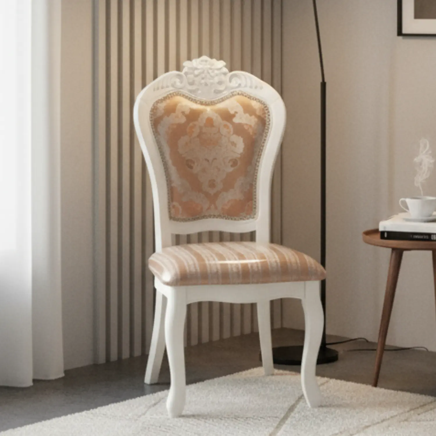 Silla de Comedor Blanca Clásica Tapizada con Tela Estampada 1