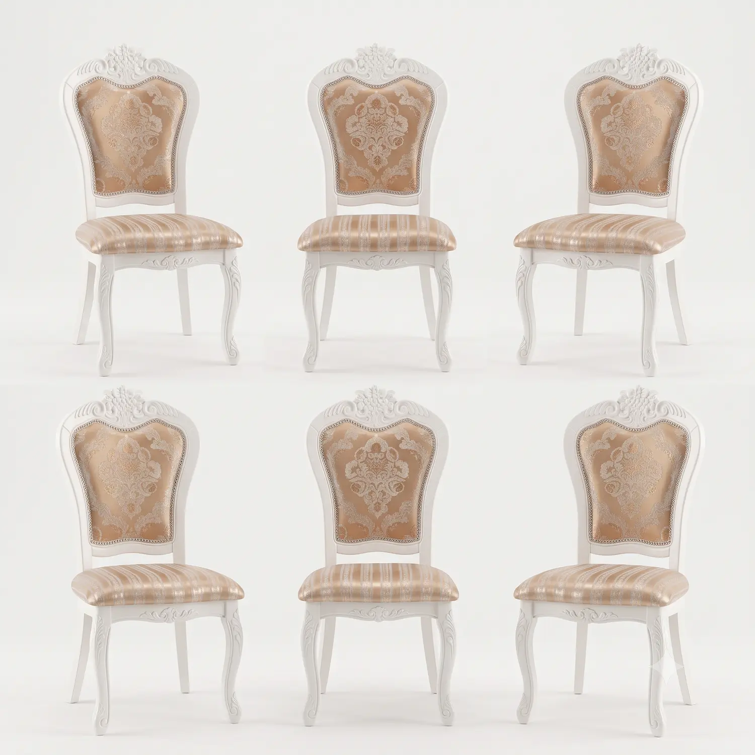 Set de 6 Sillas de Comedor Clásicas Blancas Tapizadas Estampadas 3