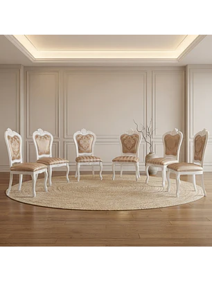 Set de 6 Sillas de Comedor Clásicas Blancas Tapizadas Estampadas