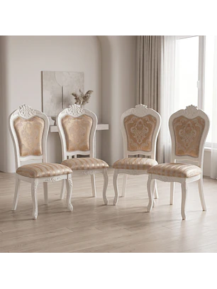 Set de 4 Sillas de Comedor Clásicas Blancas Tapizadas Elegantes