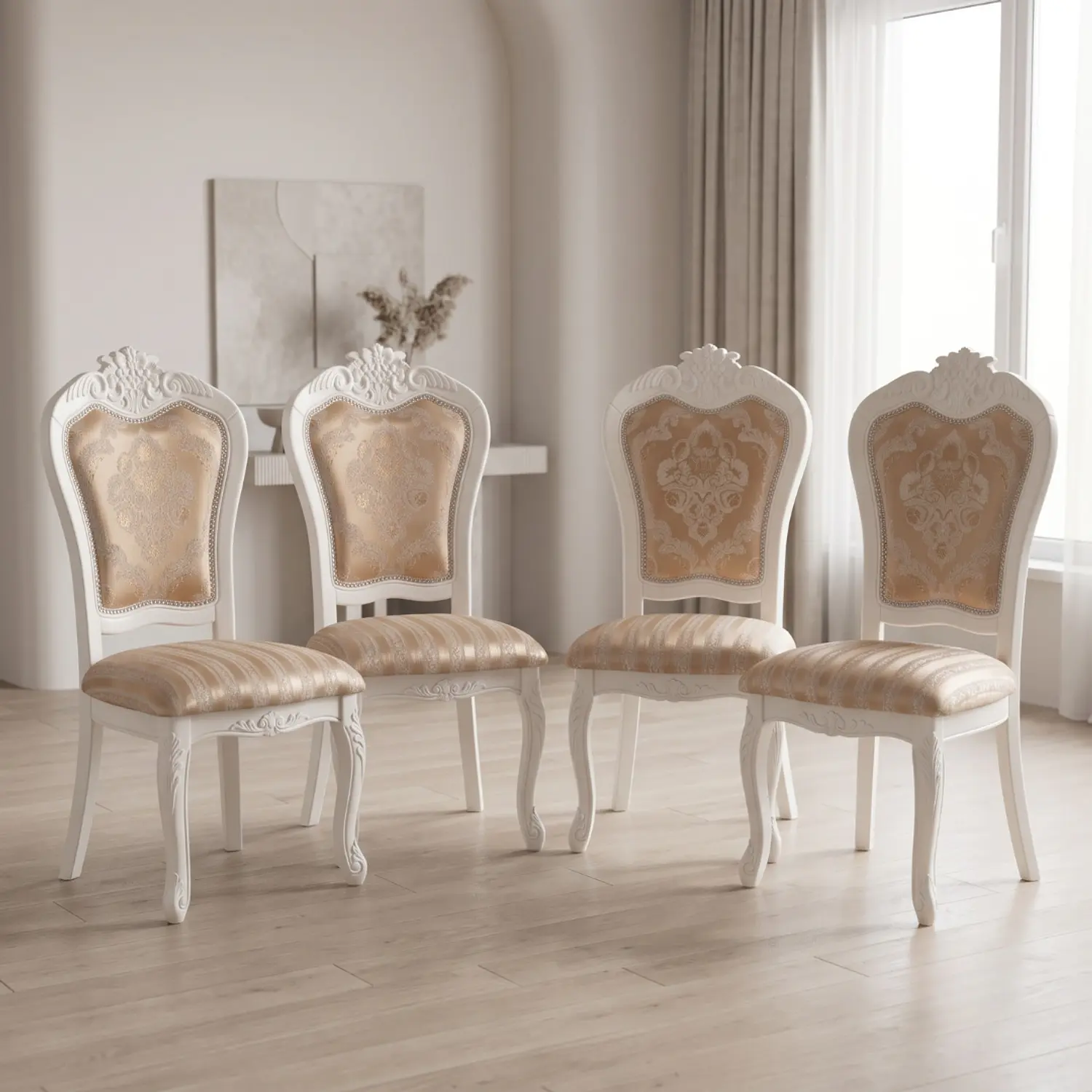 Set de 4 Sillas de Comedor Clásicas Blancas Tapizadas Elegantes 1