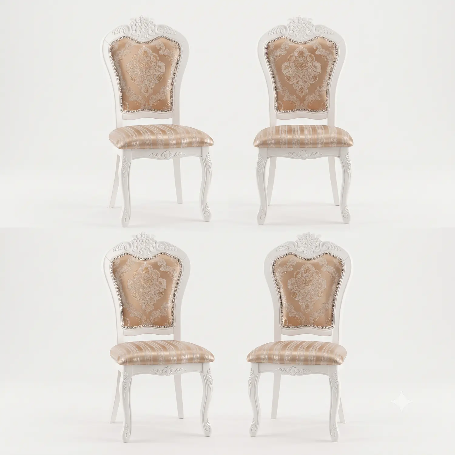 Set de 4 Sillas de Comedor Clásicas Blancas Tapizadas Elegantes 3