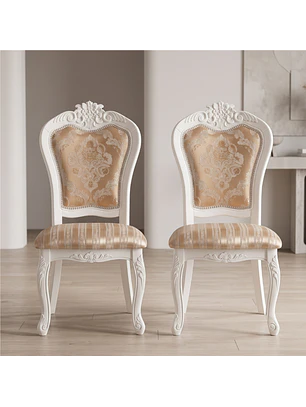 Set de 2 Sillas de Comedor Clásicas Blancas Tapizadas